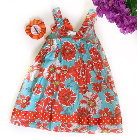 NEW BONNIE JEAN SIZE 6 BLUE / ORANGE FLORAL DRESS - Picture 8 of 8